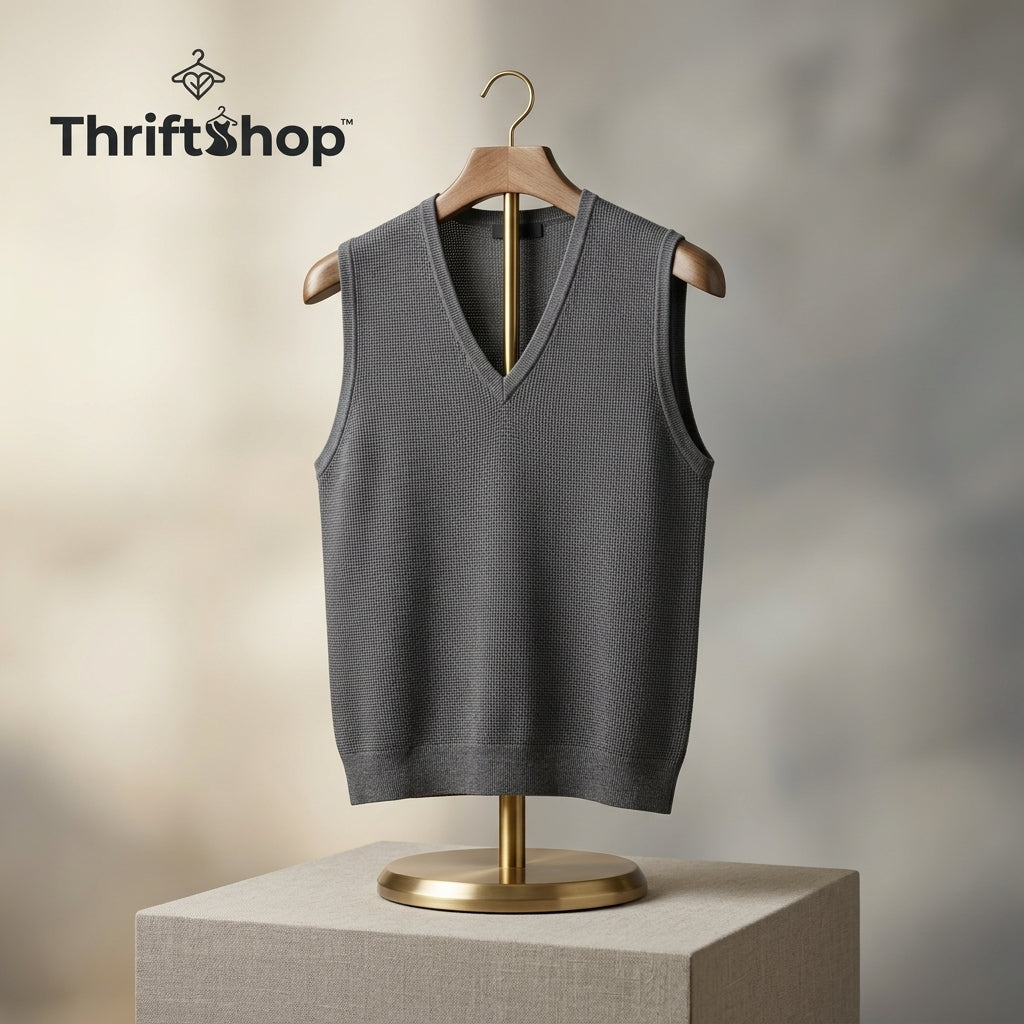 Thrifttshop™ Slate V-Neck Knit Vest