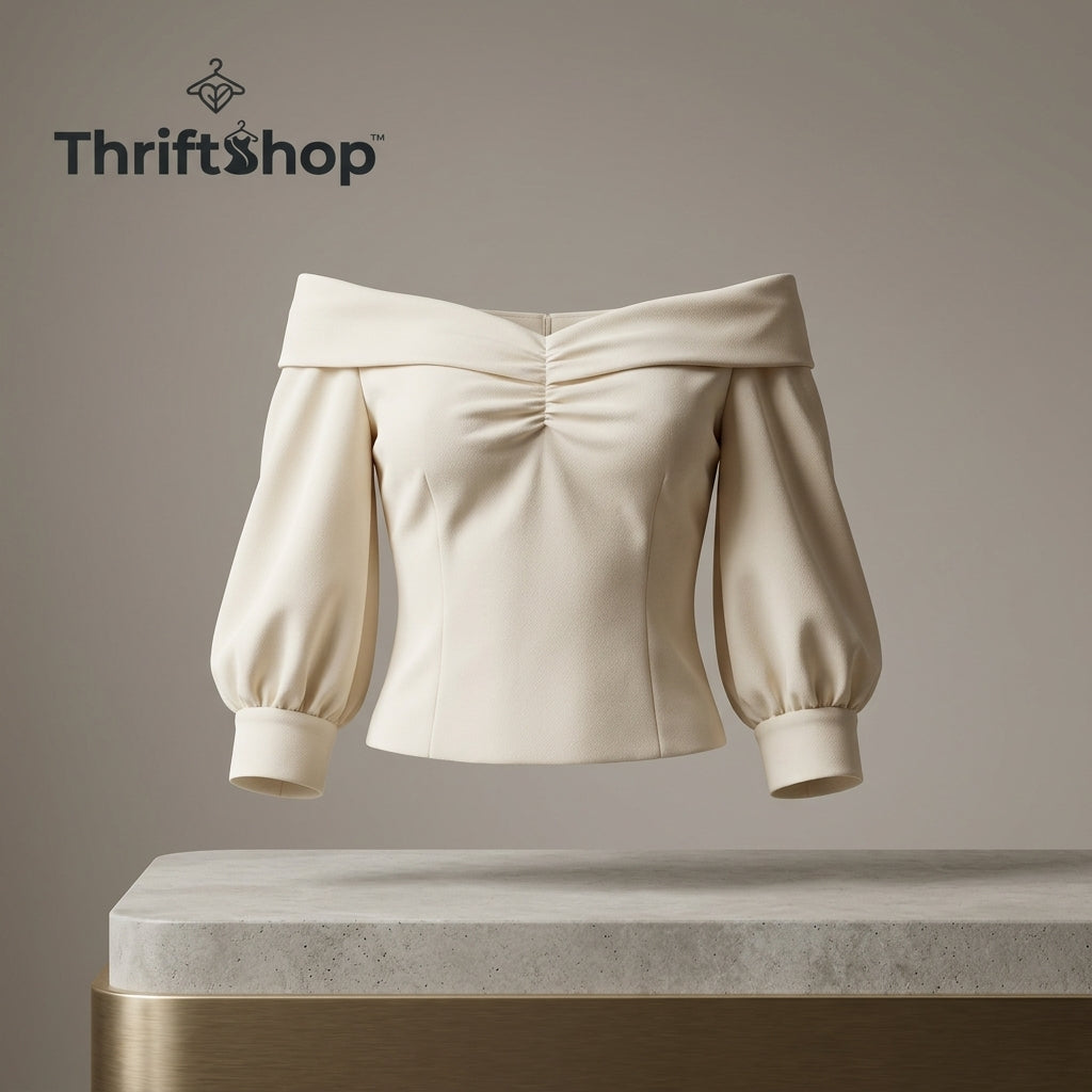Thrifttshop™ Ivory Off-Shoulder Puff Sleeve Top