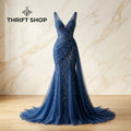 Thrifttshop™ Sapphire Grace Evening Gown